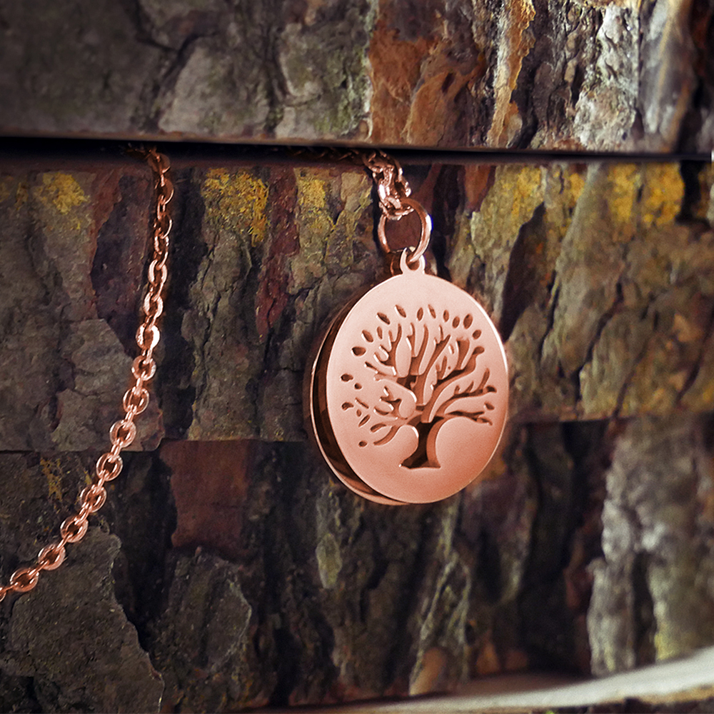 Halskette mit Gravur - Baum und Namen - Roségold - Personalisiert