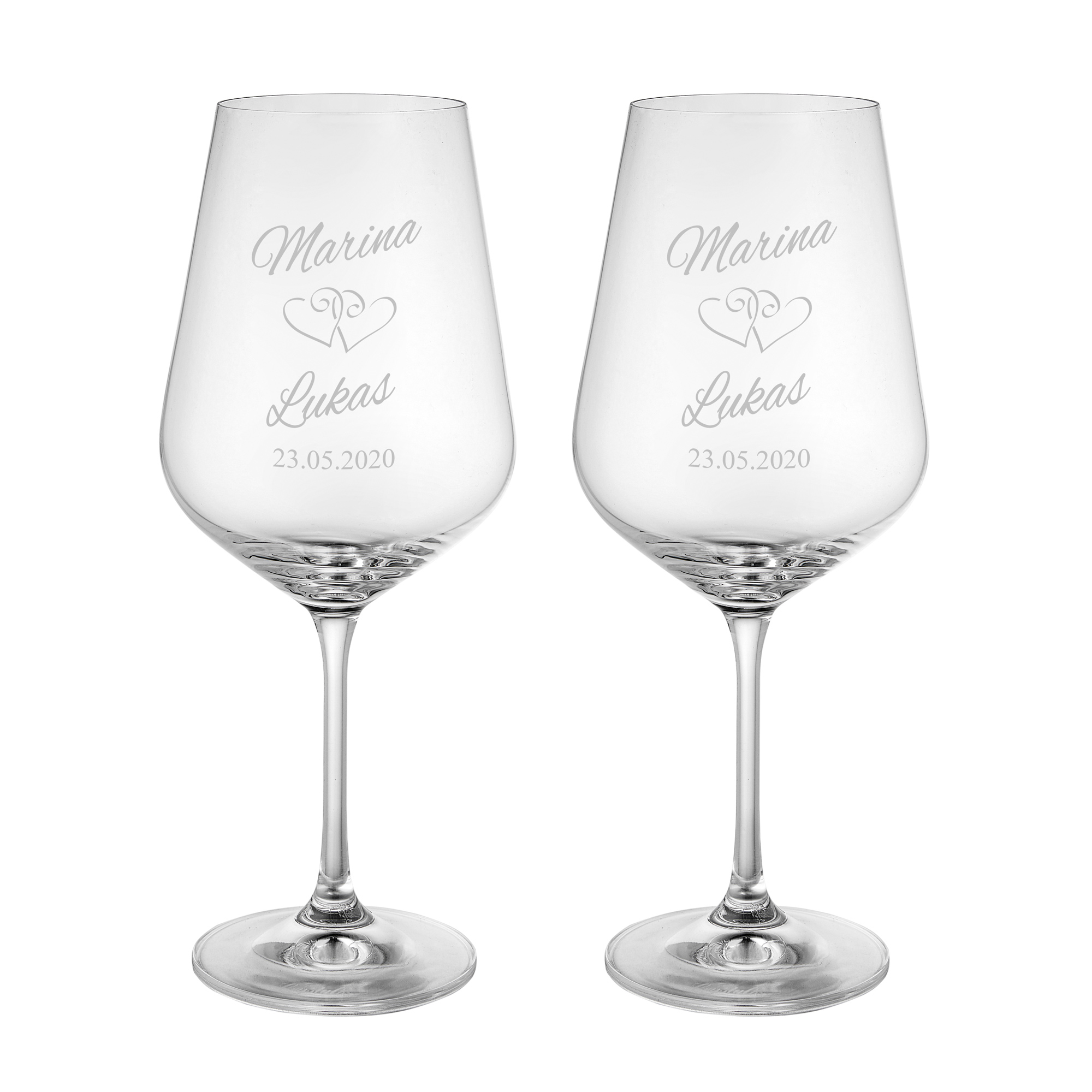 2er Set - Weinglas - Herzen - Personalisiert