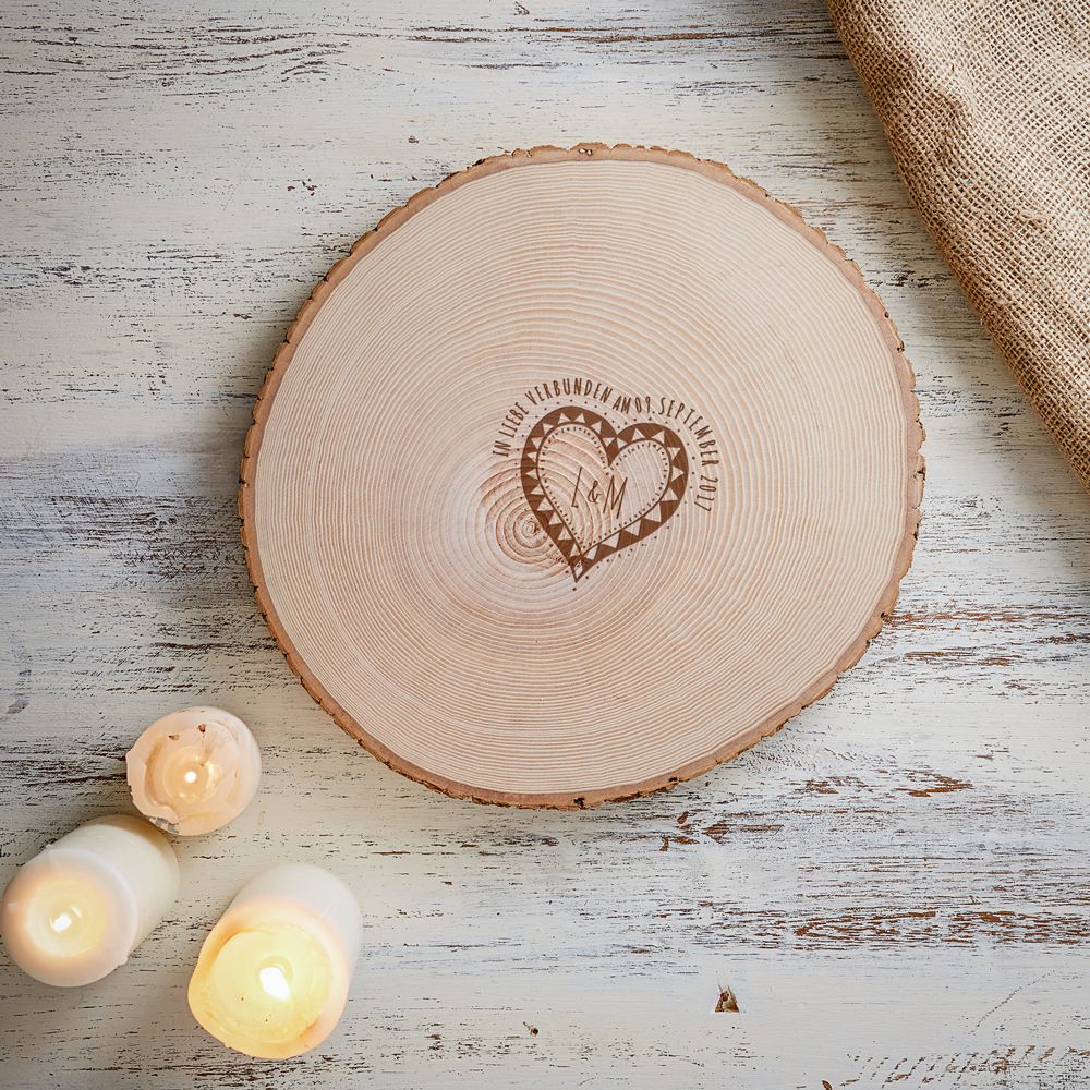 Baumscheibe mit Gravur zur Hochzeit Baum der Ehe personalisiert