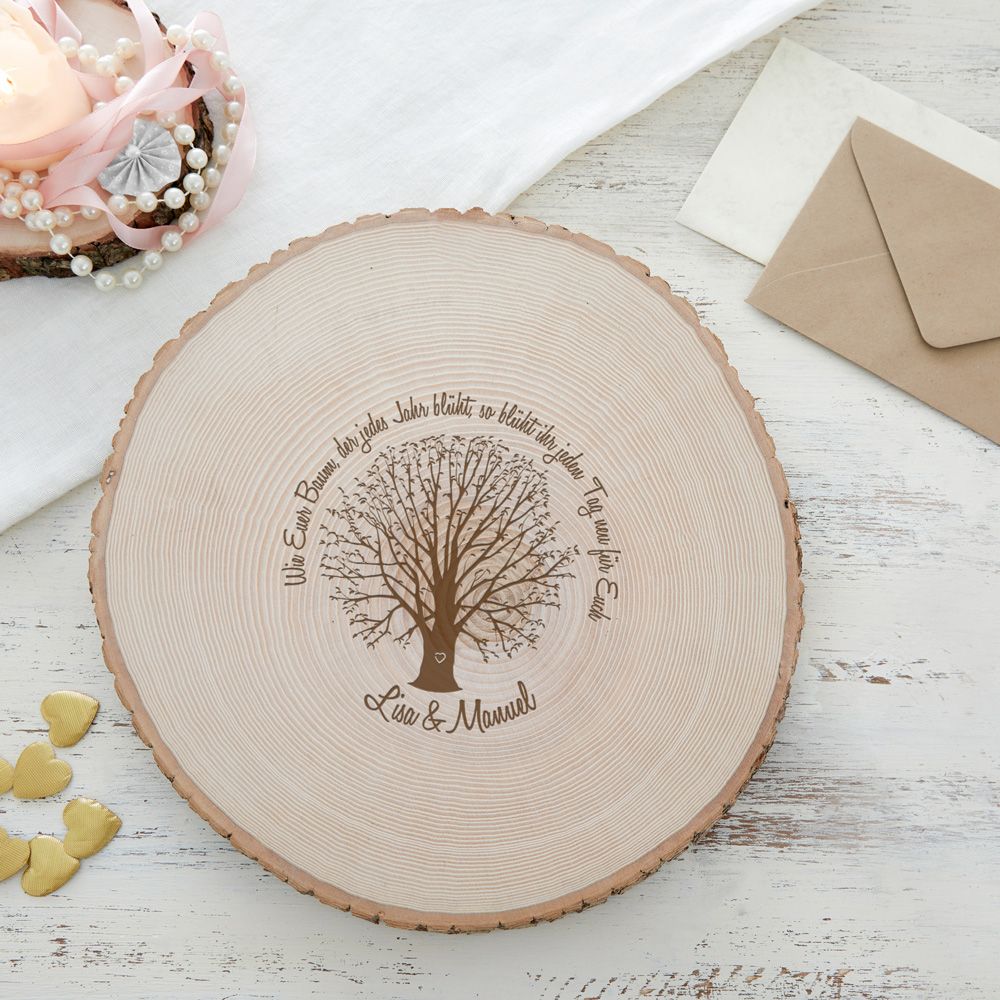 Baumscheibe mit Gravur zur Hochzeit Baum der Ehe personalisiert