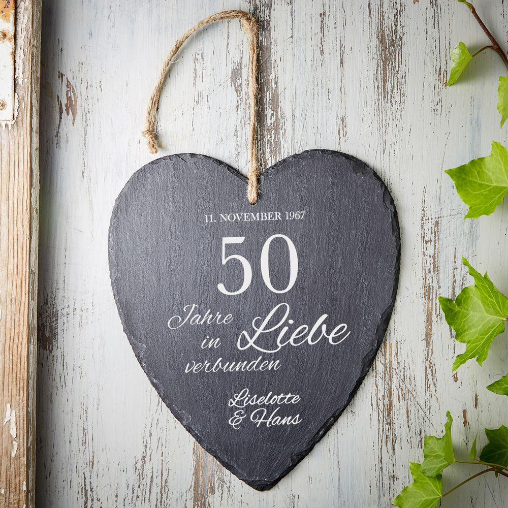 Baumscheibe mit Gravur zur Goldenen Hochzeit personalisiert